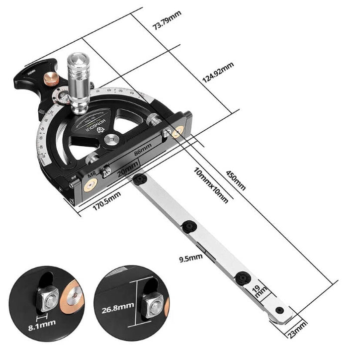 HONGDUI Precision Miter Gauge with Extended Fence HD-TB01/HD-MG21