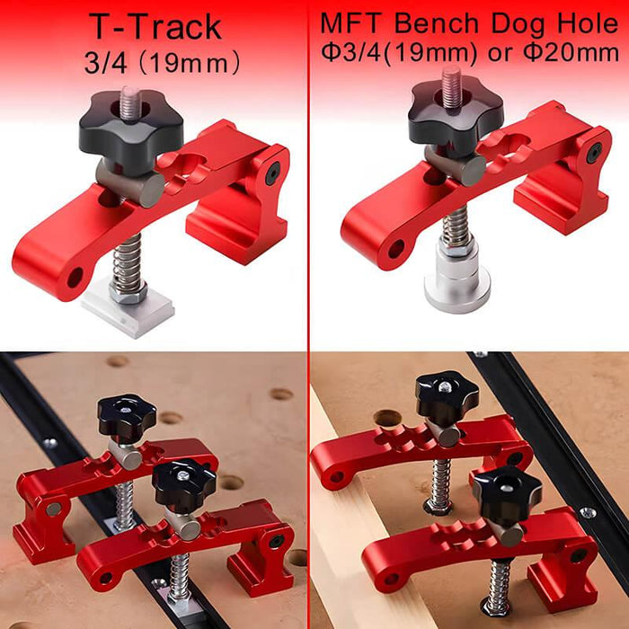 2-Pack 3/4 Inch MFT Bench Dog Clamps - Aluminum Alloy Quick Release Hold Down Clamps For Woodworking