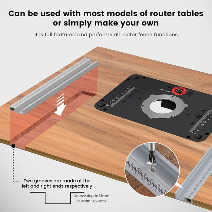 Woodworking Router Table Fence System with Sliding Brackets Bit Guard