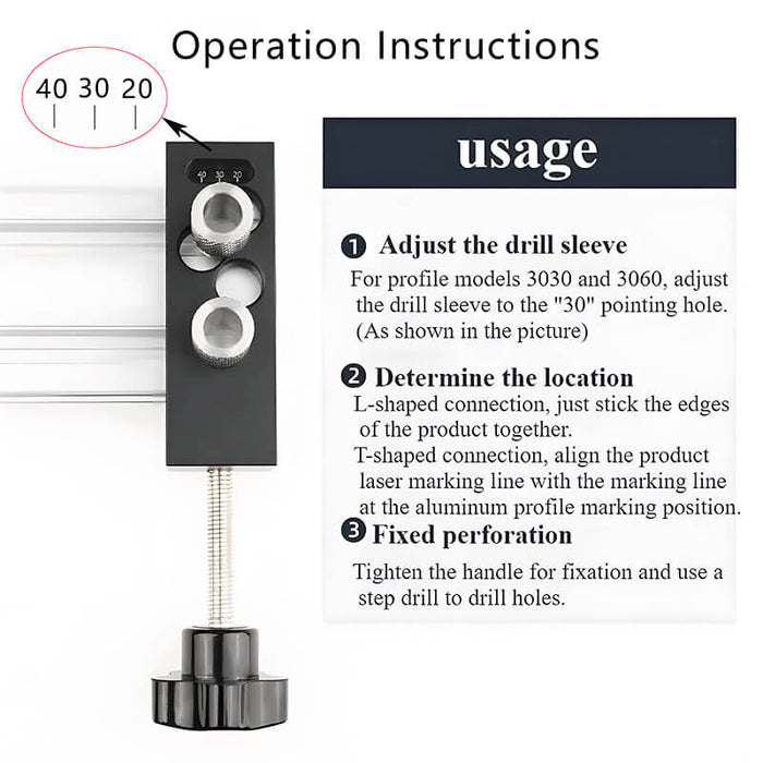 Levoite™ Aluminum Extrusion Profile Drilling Jig for 20/30/40 Series