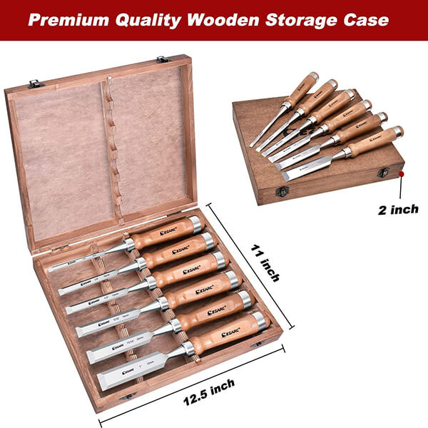 Levoite 6Pcs Wood Chisel Tool Sets Woodworking Carving Chisel Kit with Premium Wooden Case for Carpenter Craftsman Gift for Men
