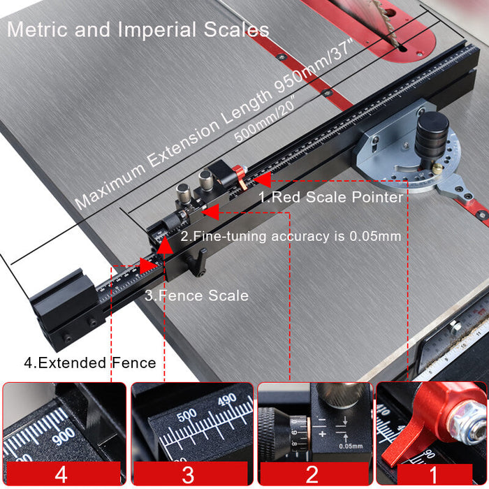 Precision Miter Gauge with Extended Fence for Table Saw