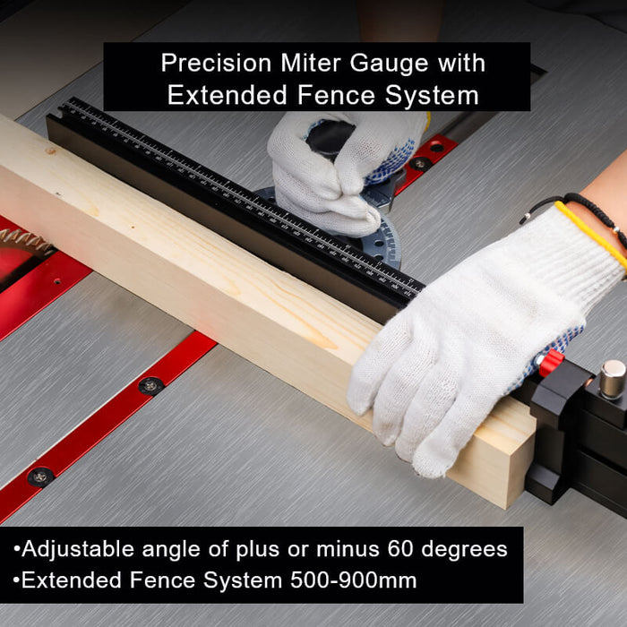 Precision Miter Gauge with Extended Fence for Table Saw