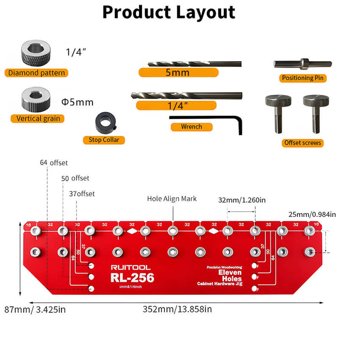 Levoite & Ruitool | Shelf Pin Jig 1/4" and 5mm Drilling Jig