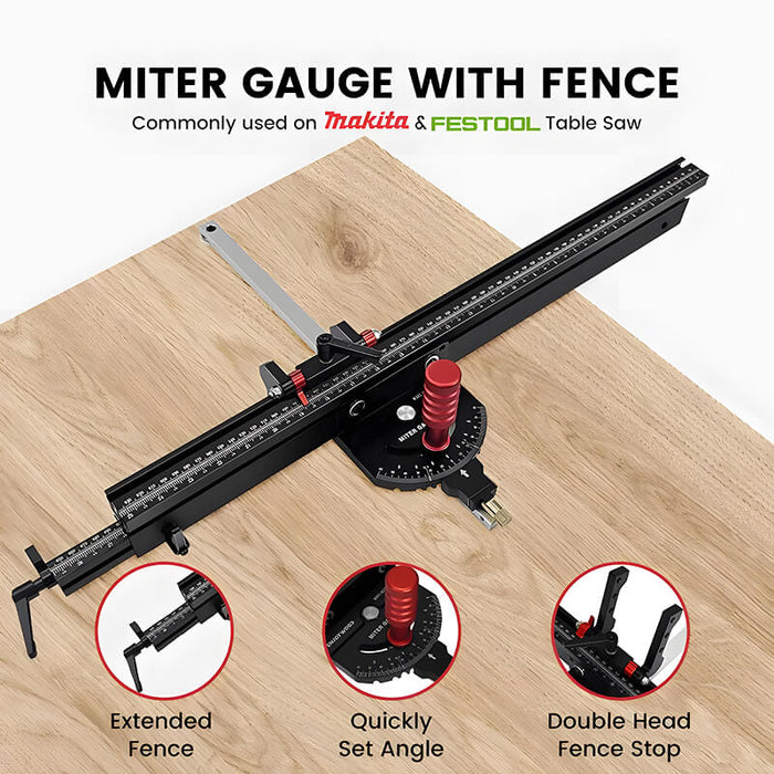 Levoite Precision Universal Miter Gauge System with Extended Miter Gauge Fence for Table Saw