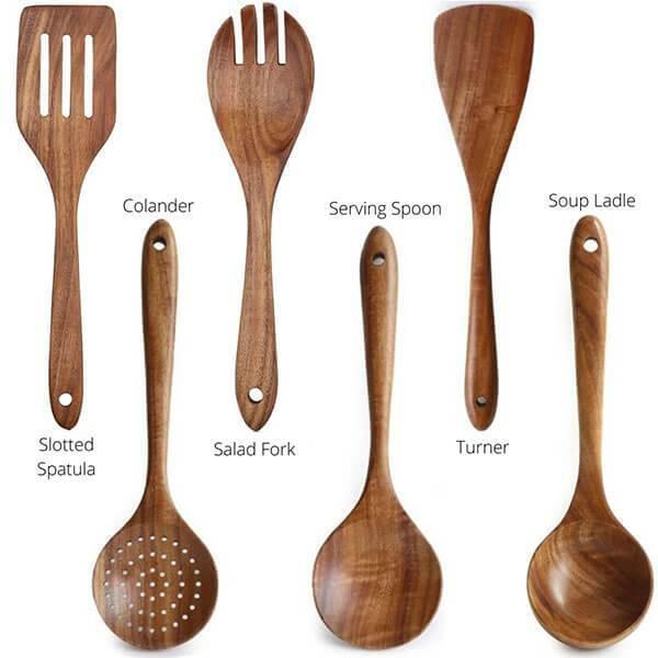 Targehome Natural Teak Wooden Handmade Nonstick Cooking Utensil Set targehome