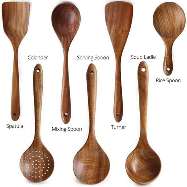 Targehome Natural Teak Wooden Handmade Nonstick Cooking Utensil Set targehome
