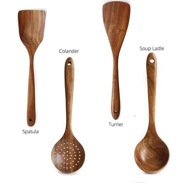 Targehome Natural Teak Wooden Handmade Nonstick Cooking Utensil Set targehome