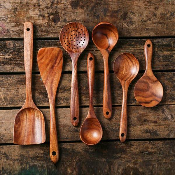 Targehome Natural Teak Wooden Handmade Nonstick Cooking Utensil Set targehome