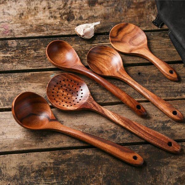 Targehome Natural Teak Wooden Handmade Nonstick Cooking Utensil Set targehome