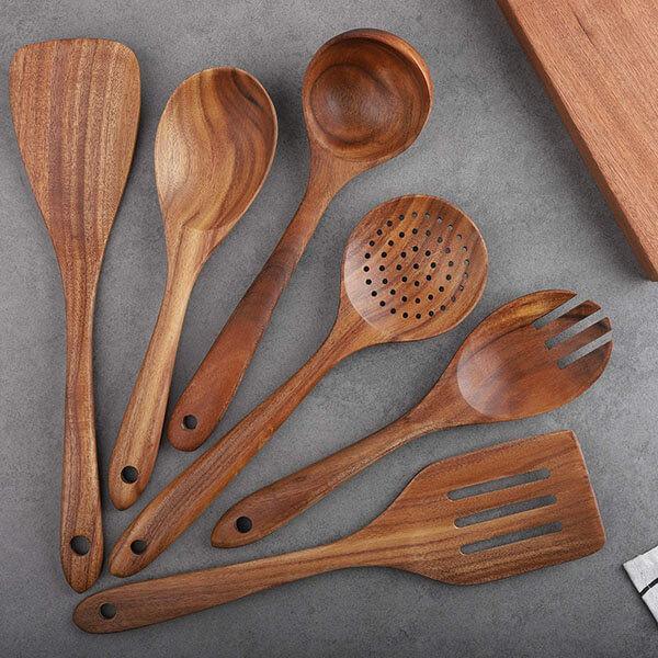 Targehome Natural Teak Wooden Handmade Nonstick Cooking Utensil Set targehome