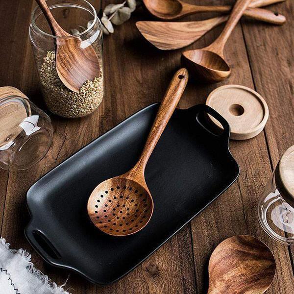 Targehome Natural Teak Wooden Handmade Nonstick Cooking Utensil Set targehome